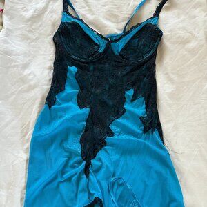 Frederick's of Hollywood Blue & Black Lace Babydoll Lingerie 💙🖤